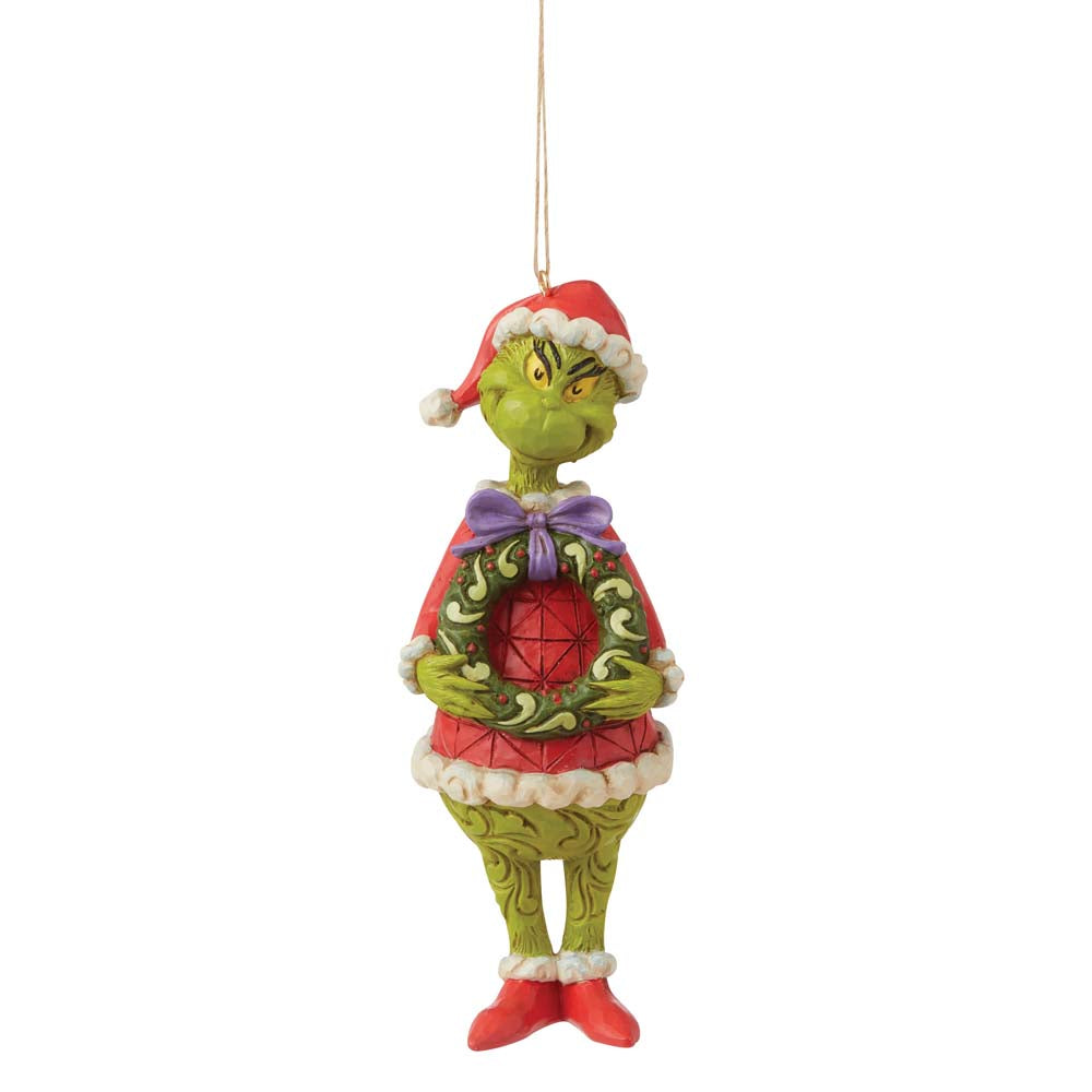 The Grinch by Jim Shore GRINCH WITH WREATH HANGING ORNAMENT 6009205