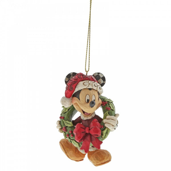 Disney Traditions Hanging Ornament - Mickey Mouse With Christmas Wreath