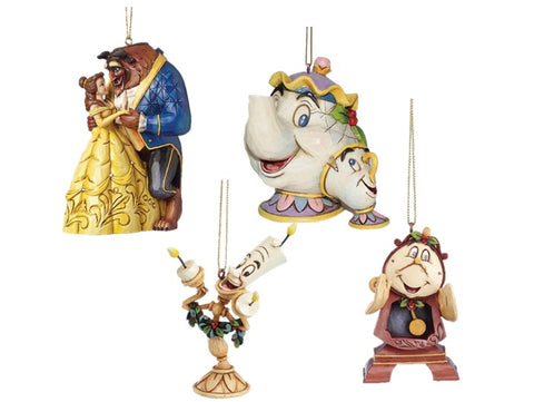 Disney Traditions Belle & The Beast with Mrs Potts, Cogsworth & Lumier Hanging  Tree Decorations